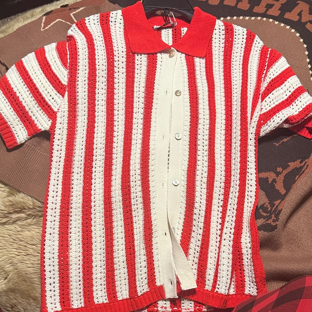 Mango Bright Red Knit Top